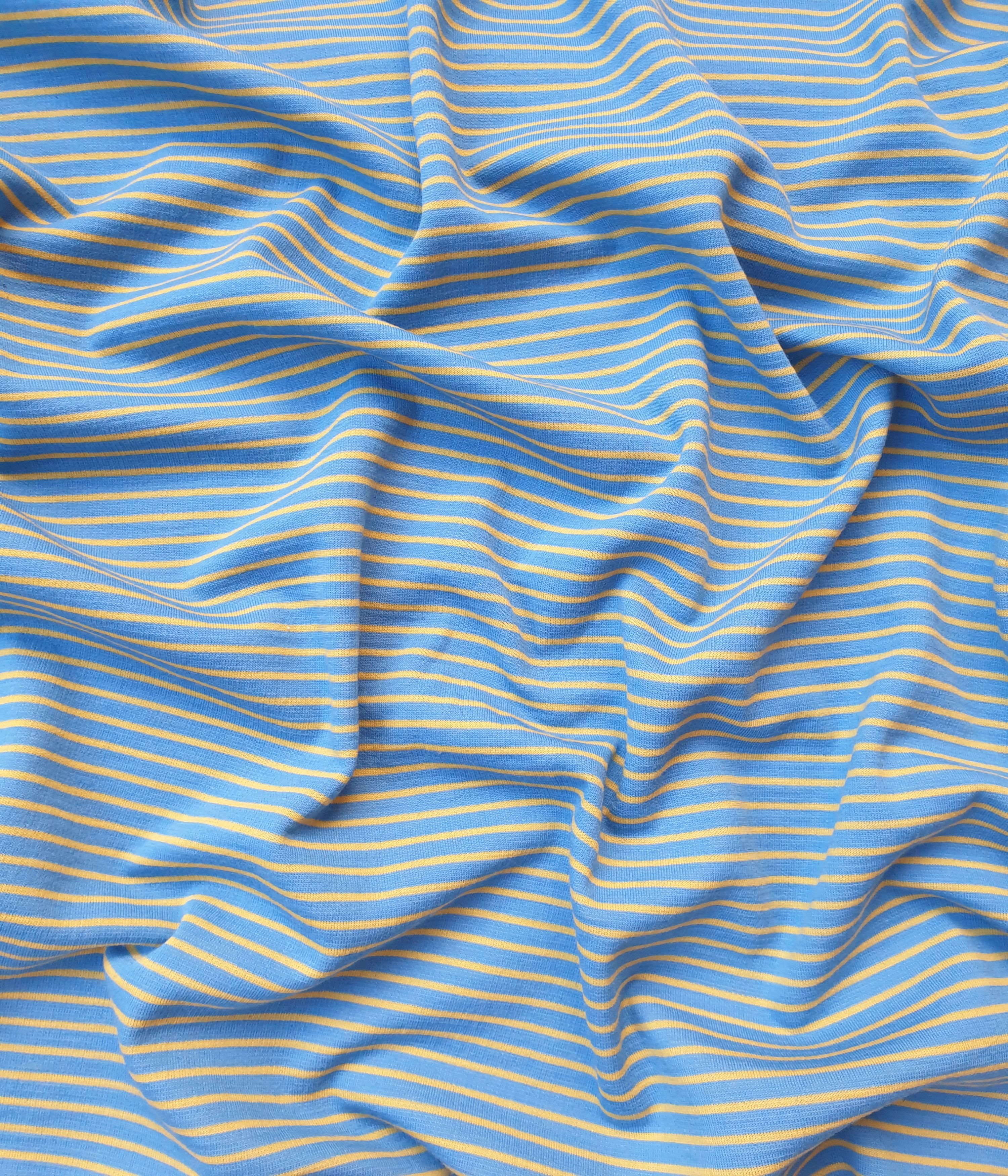 Dickerer Bio Merino Interlock  DUO Himmel / Sonne gestreift 