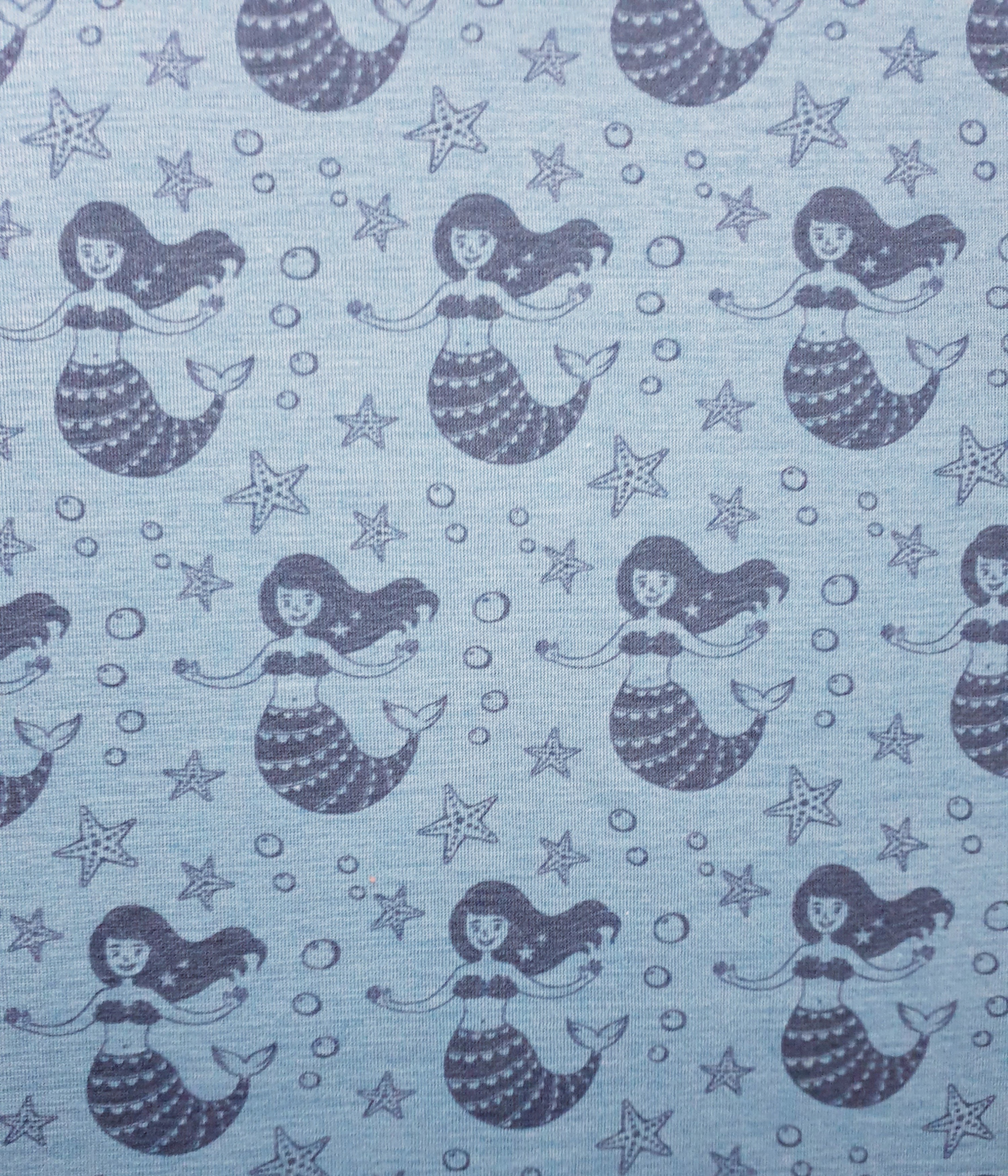  25 cm Bio Wolle / Seide Jersey Meerjungfrau auf Meeresblau (kbT)  __