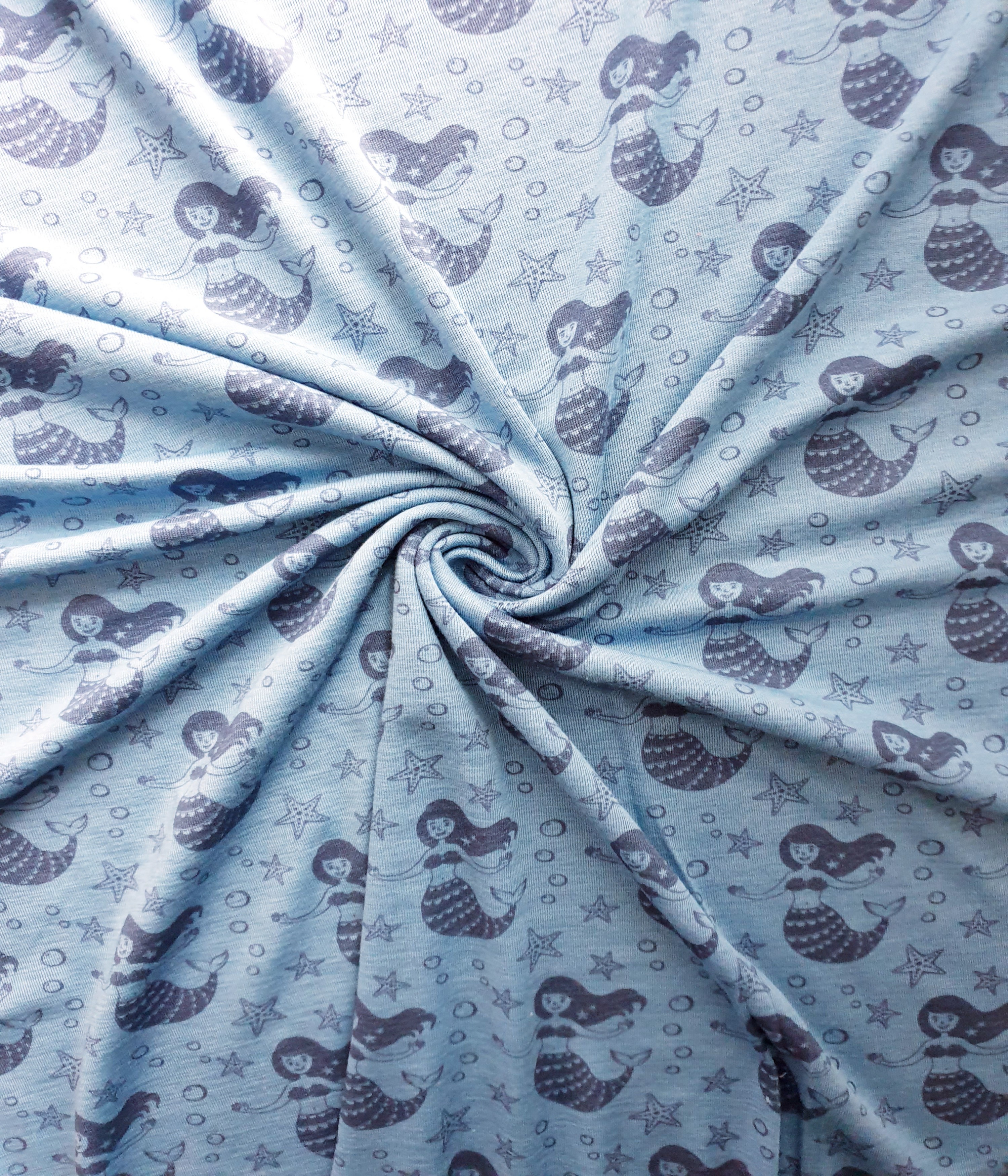  25 cm Bio Wolle / Seide Jersey Meerjungfrau auf Meeresblau (kbT)  __