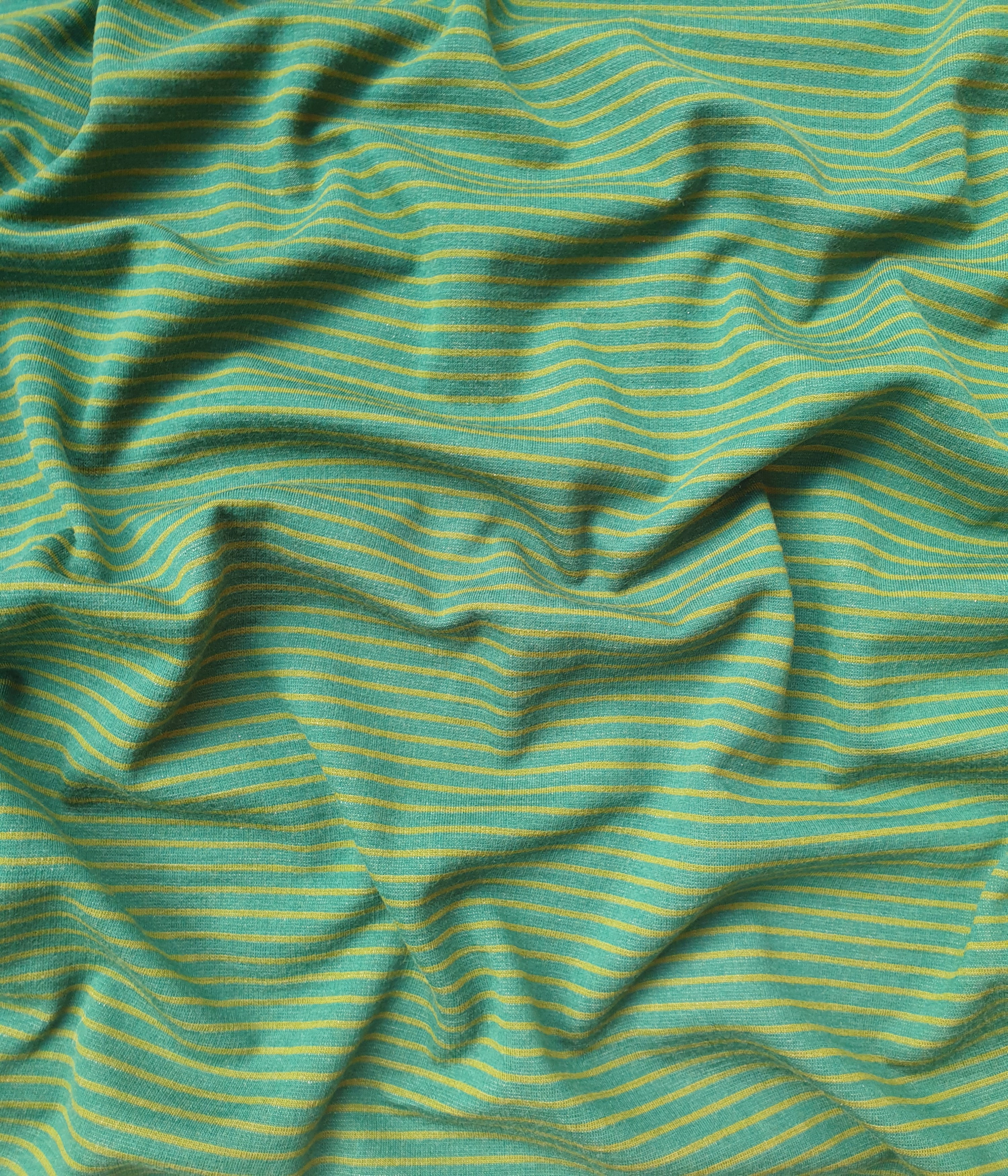 Dickerer Bio Merino Interlock DUO Olive / Wald gestreift