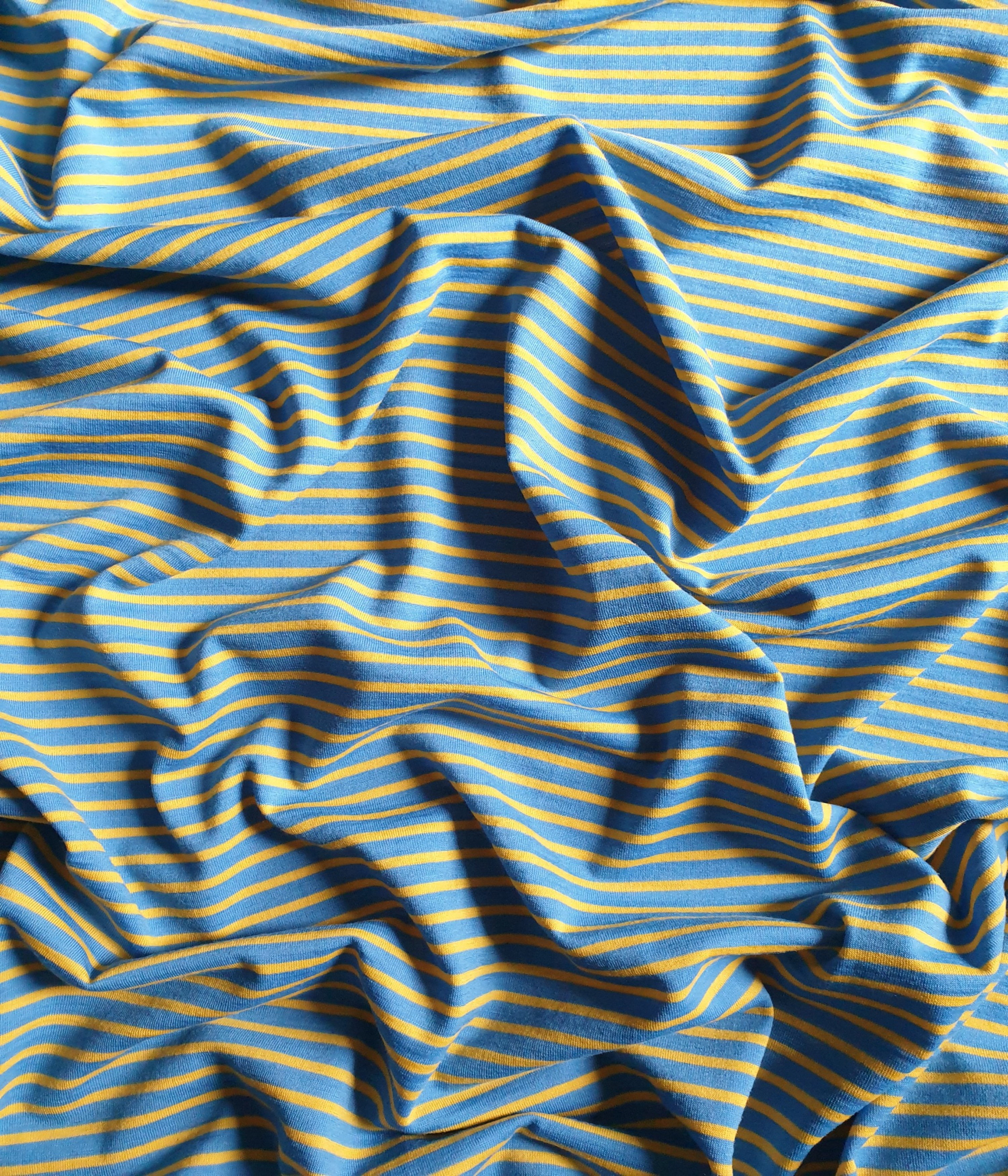 Bio Merino Singlejersey Himmelblau / Sonnengelb Ringel