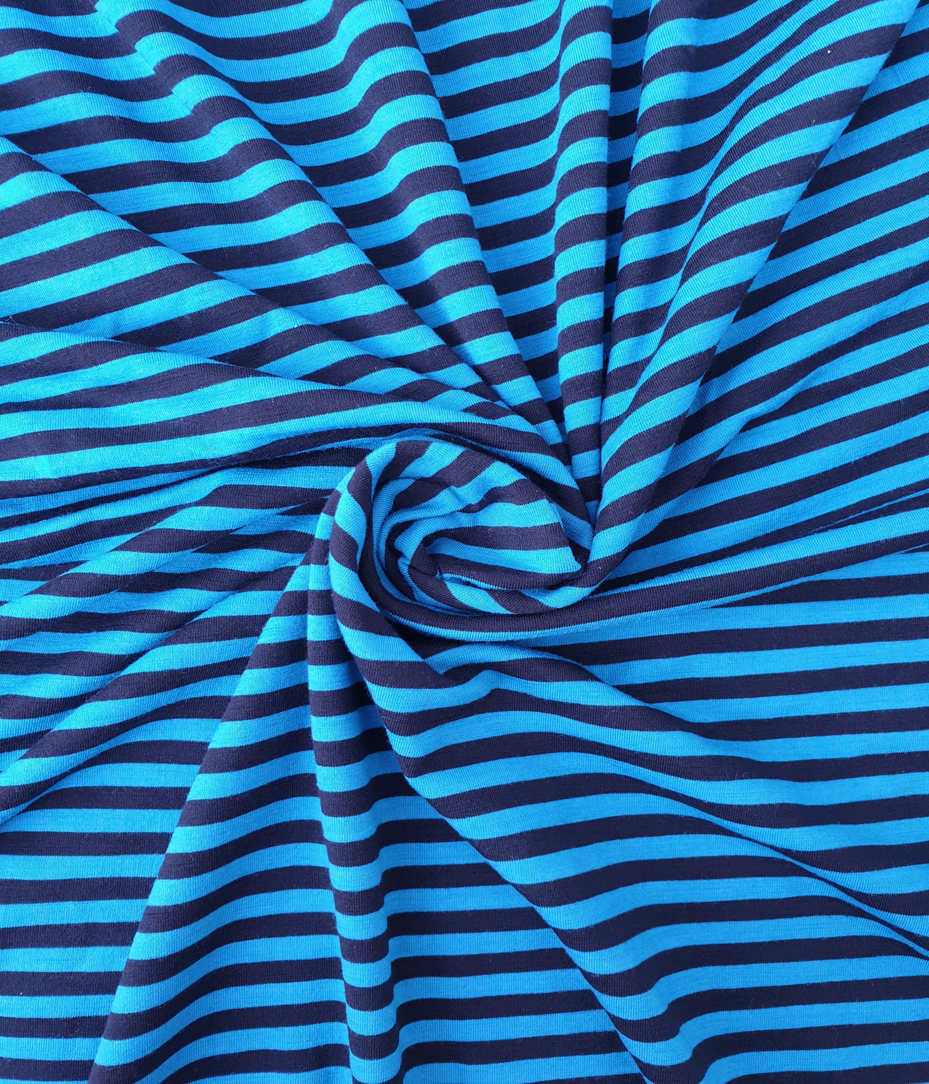 120 cm Dickerer Merino Singlejersey Karibikblau / Schwarz gestreift   